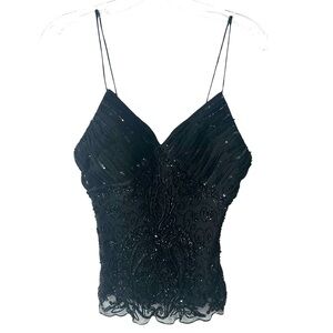 Cache Luxe Women's‎ Black Silk Beaded Spaghetti Strap Top in Size M